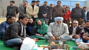 JU VC Prof M P S Ishar performing Bhoomi Poojan for the Pandaal at Campus on Thursday.