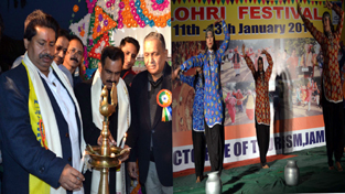 Minister for Housing Raman Bhalla inaugurating Bahu-cum-Lohri Festival at Trikuta Nagar on Saturday.