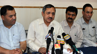 DG Sports, Navin Agarwal addressing media person while releasing Calendar of Sports activities in Jammu on Wednesday.