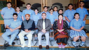The students of KC Public School, who received scholarships from Director General Youth Services and Sports, Navin Agarwal for their participation in 59th National School Games in the discipline of swimming.