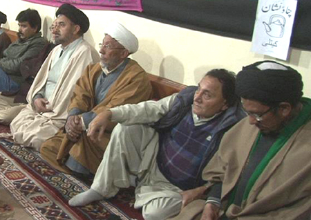 Independent candidate Kazim Sabri, Qamar Ali Akhoon and Feroz Khan (5th from left) jointly campaigning for Sabri with Kettle symbol of Sabri in the background in Kargil. Independent candidate Kazim Sabri, Qamar Ali Akhoon and Feroz Khan (5th from left) jointly campaigning for Sabri with Kettle symbol of Sabri in the background in Kargil.