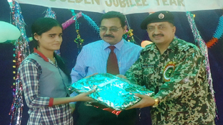 Student being felicitated during annual day function at KV Rajouri.