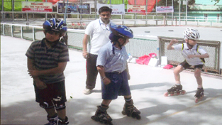 Budding skaters in action during Roller Skating Championship at M A Stadium in Jammu. Budding skaters in action during Roller Skating Championship at M A Stadium in Jammu.