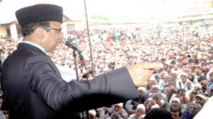 Minister for Finance, Abdul Rahim Rather addressing a public gathering at Nowpora on Tuesday.