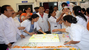 Nurses and other staff members celebrating International Nursing Day at SMGS Hospital Jammu on Monday. Nurses and other staff members celebrating International Nursing Day at SMGS Hospital Jammu on Monday.