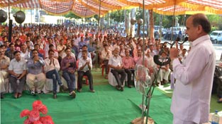 Deputy Chief Minister Tara Chand addressing education conference at Khour on Saturday.
