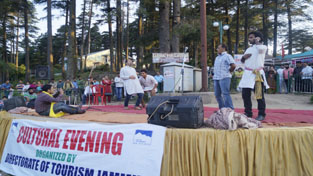 Artists presenting cultural item during a programme organised by Tourism Department at Patnitop. Artists presenting cultural item during a programme organised by Tourism Department at Patnitop.