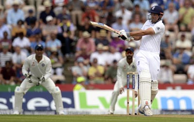 England's captain Alastair Cook executing a pull shot during third Test match against India at the Rose Bowl cricket ground, Southampton, England. (UNI) England's captain Alastair Cook executing a pull shot during third Test match against India at the Rose Bowl cricket ground, Southampton, England. (UNI)