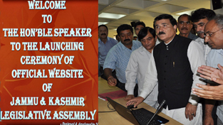 Speaker Legislative Assembly Mubarak Gul launching official website of Assembly at Srinagar on Thursday.