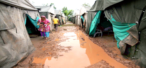 A view of the relief camp set up by the Army for flood affected people, after a spell of rain in Jammu on Sunday. (UNI)