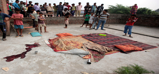 Blood stains on the roof of Kishore Lal’s house where birthday bash turned into nightmare in Arnia sector. —Excelsior/Rakesh