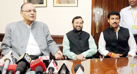 Arun Jaitley taking charge as the Union Minister for Information and Broadcasting, in New Delhi on Monday. (UNI ) Arun Jaitley taking charge as the Union Minister for Information and Broadcasting, in New Delhi on Monday. (UNI )
