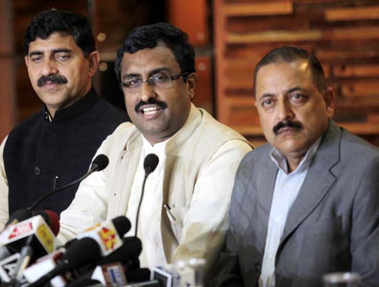 BJP leaders addressing a press conference at Jammu on Friday. —Excelsior/Rakesh