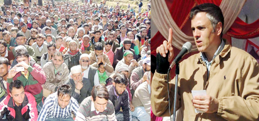 Chief Minister Omar Abdullah addressing a public rally in Gool-Arnas Assembly segment on Thursday.
