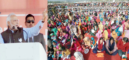 Prime Minister Narendra Modi addressing public rally at Udhampur on Friday. Another pic on page 6. -Excelsior/Vasu