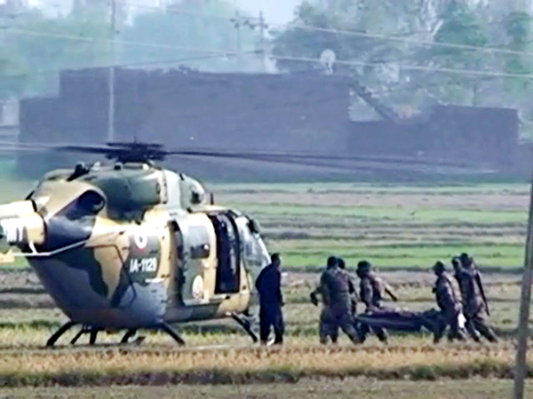 Army evacuating one of the injured from Arnia Sector in a helicopter on Thursday. -Excelsior/Gautam