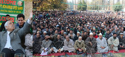 PDP patron Mufti Mohammad Sayeed addressing a public meeting in Anantnag on Tuesday.