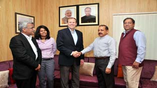 Gary White, CEO, Water.org working under auspices of Albright Stonebridge Group, calling on Union Minister Dr Jitendra Singh at New Delhi on Thursday. Gary White, CEO, Water.org working under auspices of Albright Stonebridge Group, calling on Union Minister Dr Jitendra Singh at New Delhi on Thursday.