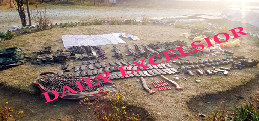 Arms and ammunition recovered at Uri fidayeen attack : Photo by Aabid Nabi