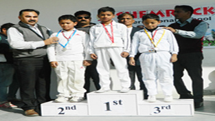 Students being felicitated by the organizers during Annual Sports Day at Shemrock International School.