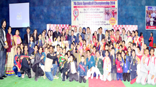 Speedball players posing for a group photograph alongwith the galaxy of dignitaries in Jammu on Monday.