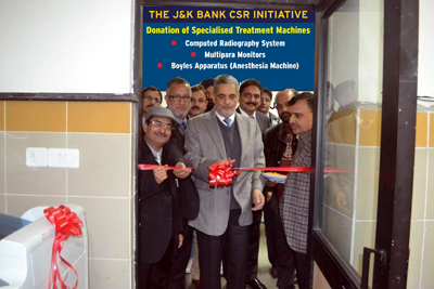 JKB Chairman Mushtaq Ahmad inaugurating the cabin where donated machines under CSR initiative have been installed. JKB Chairman Mushtaq Ahmad inaugurating the cabin where donated machines under CSR initiative have been installed.