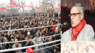 Chief Minister Omar Abdullah addressing an election rally at Tral on Thursday. -Excelsior/ Younis Khaliq Chief Minister Omar Abdullah addressing an election rally at Tral on Thursday. -Excelsior/ Younis Khaliq