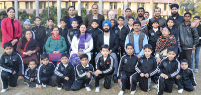 J&K team for International Karate Championship posing for a group photograph along with dignitaries in Jammu. J&K team for International Karate Championship posing for a group photograph along with dignitaries in Jammu.