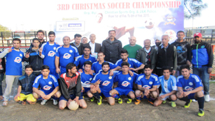 Winners of football match DF Anantnag posing for a group photograph along with officials at GGM Science College in Jammu. Winners of football match DF Anantnag posing for a group photograph along with officials at GGM Science College in Jammu.