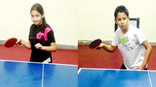 Peddlers Iknoor and Anant in action during a match of Table Tennis Tournament at Stag Academy in Jammu. Peddlers Iknoor and Anant in action during a match of Table Tennis Tournament at Stag Academy in Jammu.