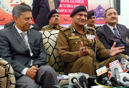 DGP K Rajendra Kumar alongwith other officers addressing media persons in Jammu on Saturday. DGP K Rajendra Kumar alongwith other officers addressing media persons in Jammu on Saturday.