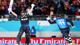 New Zealand’s Grant Elliott and Daniel Vettori celebrating their thumping victory in WC semifinal match against South Africa. New Zealand’s Grant Elliott and Daniel Vettori celebrating their thumping victory in WC semifinal match against South Africa.