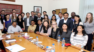 Union Minister Dr Jitendra Singh posing for a photograph with a group of students from Massachusetts Institute of Technology (MIT), School of Management, who visited him at his North Block office at New Delhi. Union Minister Dr Jitendra Singh posing for a photograph with a group of students from Massachusetts Institute of Technology (MIT), School of Management, who visited him at his North Block office at New Delhi.