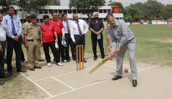 Speaker Legislative Assembly, Kavinder Gupta displaying cricketing skill while inaugurating PPCPL in Jammu on Saturday. -Excelsior/Rakesh Speaker Legislative Assembly, Kavinder Gupta displaying cricketing skill while inaugurating PPCPL in Jammu on Saturday. -Excelsior/Rakesh