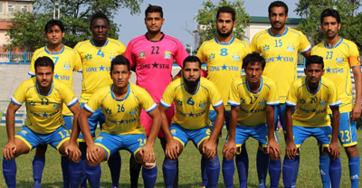 Jubilant members of Kashmir FC posing after their round-6 match at Siliguri in West Bengal. Jubilant members of Kashmir FC posing after their round-6 match at Siliguri in West Bengal.