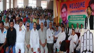 PCC president G A Mir addressing party convention in Gandhi Nagar, Jammu on Friday. -Excelsior/ Rakesh PCC president G A Mir addressing party convention in Gandhi Nagar, Jammu on Friday. -Excelsior/ Rakesh