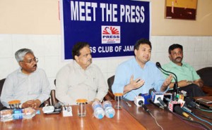 Senge Hasnan Sering from Gilgit-Baltistan talking to mediapersons during ‘Meet the Press’ programme by Press Club Jammu on Wednesday.       -Excelsior/ Rakesh