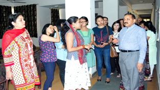 Union Minister Dr Jitendra Singh listening to suggestions from the inmates while conducting an inspection round of the premises during his visit to Jasola Working Women's Hostel at New Delhi on Saturday. Union Minister Dr Jitendra Singh listening to suggestions from the inmates while conducting an inspection round of the premises during his visit to Jasola Working Women's Hostel at New Delhi on Saturday.