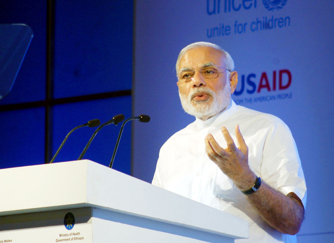 Prime Minister Narendra Modi addressing ‘Global Call to Action Summit 2015 - ending preventable maternal and child deaths’, in New Delhi on Thursday. (UNI) Prime Minister Narendra Modi addressing ‘Global Call to Action Summit 2015 - ending preventable maternal and child deaths’, in New Delhi on Thursday. (UNI)