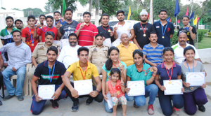 Shooters posing alongwith dignitaries at DPS in Jammu on Thursday. Shooters posing alongwith dignitaries at DPS in Jammu on Thursday.
