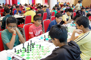 Players in action during the matches of 41st National Sub Junior Chess Tournament and 32nd National Sub Jr Girls Chess Championship in Jammu on Sunday. Players in action during the matches of 41st National Sub Junior Chess Tournament and 32nd National Sub Jr Girls Chess Championship in Jammu on Sunday.