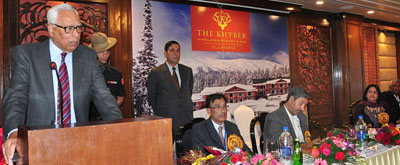 Governor N N Vohra addressing 6th National Airway Conference at Gulmarg. Governor N N Vohra addressing 6th National Airway Conference at Gulmarg.