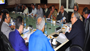 Chief Secretary, B R Sharma chairing a meeting at Srinagar on Tuesday. Chief Secretary, B R Sharma chairing a meeting at Srinagar on Tuesday.