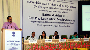 Union Minister Dr Jitendra Singh delivering the inaugural address at National Workshop on “Best Practices in Citizen Centric Governance” at Vigyan Bhawan, New Delhi on Thursday. Union Minister Dr Jitendra Singh delivering the inaugural address at National Workshop on “Best Practices in Citizen Centric Governance” at Vigyan Bhawan, New Delhi on Thursday.