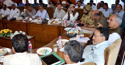 Horticulture Minister Abdul Rehman Veeri chairing a meeting at Srinagar on Wednesday. Horticulture Minister Abdul Rehman Veeri chairing a meeting at Srinagar on Wednesday.