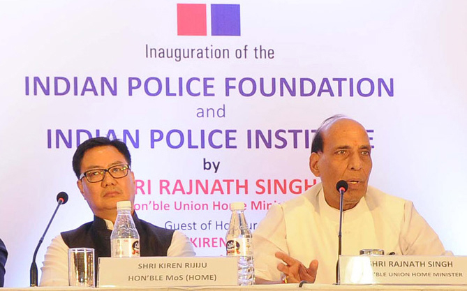 Union Home Minister, Rajnath Singh addressing at the inauguration of the Indian Police Foundation and the Indian Police Institute, in New Delhi on Wednesday. Union Home Minister, Rajnath Singh addressing at the inauguration of the Indian Police Foundation and the Indian Police Institute, in New Delhi on Wednesday.