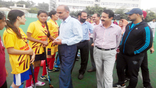 DYSSO Jammu, Sukhdev Raj interacting with players while inaugurating Under-17 and U-19 Hockey Girls Tournament at KK Hakhu Astroturf Stadium in Jammu. DYSSO Jammu, Sukhdev Raj interacting with players while inaugurating Under-17 and U-19 Hockey Girls Tournament at KK Hakhu Astroturf Stadium in Jammu.