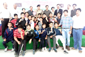 Fencers posing for a group photograph alongwith chief guest, Sujit Kumar, Senior Superintendent Police Reasi and other dignitaries on Friday. Fencers posing for a group photograph alongwith chief guest, Sujit Kumar, Senior Superintendent Police Reasi and other dignitaries on Friday.