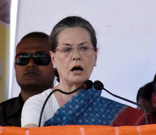 Congress president Sonia Gandhi addressing an election rally in Kahalgaon on Saturday. (UNI ) Congress president Sonia Gandhi addressing an election rally in Kahalgaon on Saturday. (UNI )
