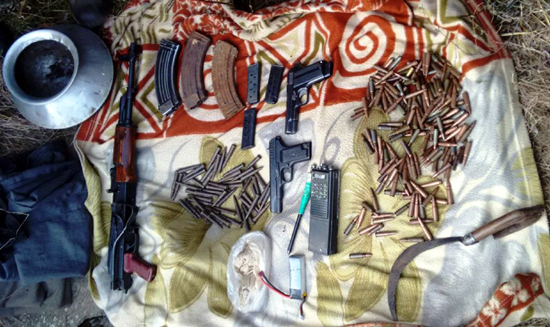 Arms and ammunition recovered in Ramban district on Saturday. Arms and ammunition recovered in Ramban district on Saturday.